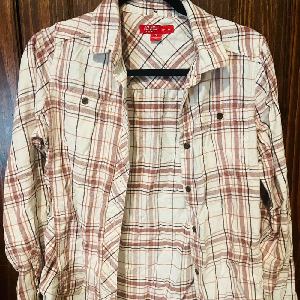Eastern Mountain Sports Women’s Plaid Flannel Shirt - Pink and Cream